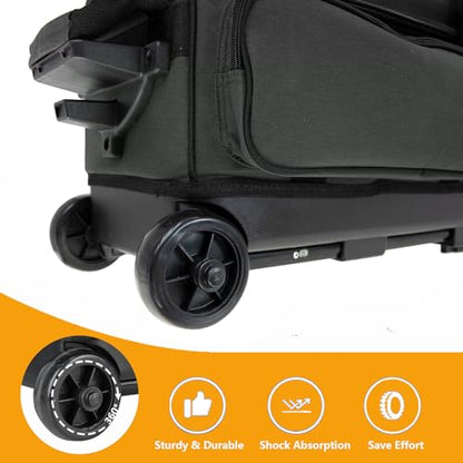 Goloni Double Roller 2 Ball Bowling Bag with Separate Shoe Compartment,2 Ball Bowling Bag with Wheels,Retractable Handle Extends to 40" - color: Dark Grey
