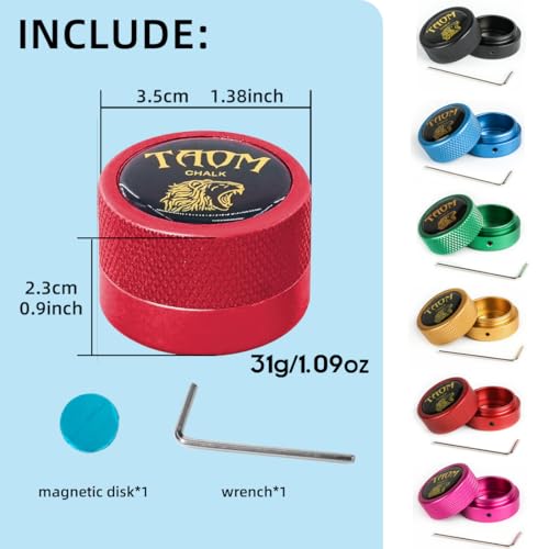 TAOM Pool Chalk Holder Round Shaped Practical Tool Billiards Accessories Magnetic Mini Chalk Tip Case Container Round Box Billiards - color: 1-Red holder