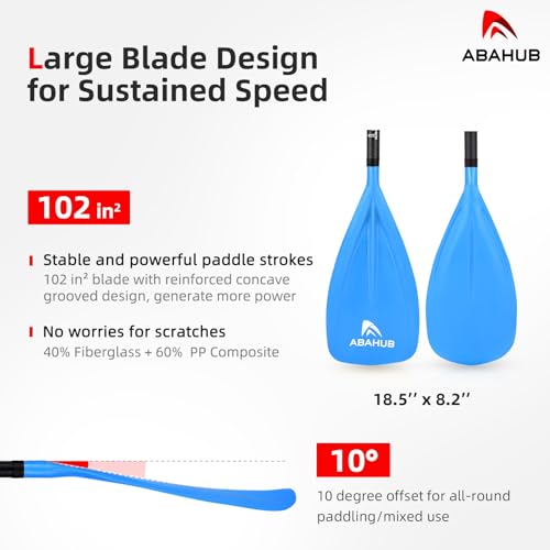 Abahub 1 x 3 Section Carbon Fiber SUP Paddle, Adjustable 67''-86'' Stand Up Paddle Lightweight Carbon Shaft, Black/Blue/Yellow/Green/Orange/Red Plastic Blade + Paddle Bag - color: Blue-SUP Paddle