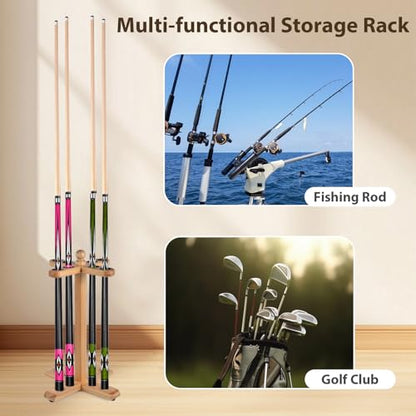 Pool Stick Holder Golf Club Rack Floor Stand Cue Holder, Wooden Independent Golf Storage Billiard Cues Rack, Hold 8 Cues or Golf Clubs, Easy Assembly for Billiards Room Club Billiard Cue Racks