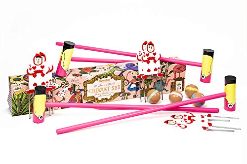 Queen of Hearts Flamingo Croquet - Alice in Wonderland Themed Croquet set for adults for kids. 4 Player wooden croquet set by Professor Puzzle.