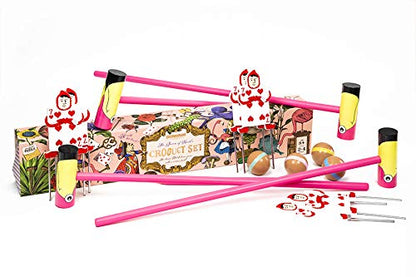 Queen of Hearts Flamingo Croquet - Alice in Wonderland Themed Croquet set for adults for kids. 4 Player wooden croquet set by Professor Puzzle.