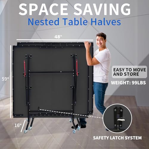 GOWE 8ft Black Mid-Size Table Tennis Table Foldable & Portable Ping Pong Table Set for Indoor Games with Net, 2 Table Tennis Paddles and 3 Balls