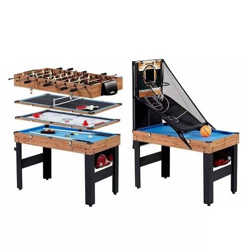 Multi-Game Table, 4-in-1 Combo with Pool, Air Hockey, Table Tennis, Basketball, Wood Finish