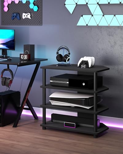 4-Tier Game Console Stand, Media Table with Open Storage, Small Entertainment Stand for Living Room Bedroom, Holds TV up to 32" - color: Blackwood