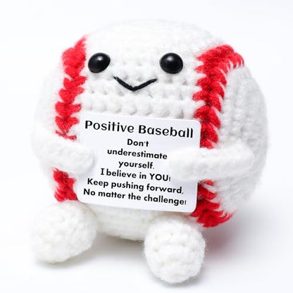 OkiyiD Mini Funny Positive Gifts Baseball, Knitted Wool Baseball Crochet Toy with Positive Card, Creative Cute Emotional Support Cheer Up Keepsake Gift for Kids Boys Men College Temmate - style: baseball