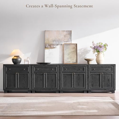 ACCOHOHO Modern Farmhouse Buffet Cabinet, 126" Sideboard Credenza, Modular Storage Cabinet with Framed Panel Fronts, Adjustable Shelves & Dual Base Design, Charcoal Black - color: Charcoal Black, size: 4 Piece