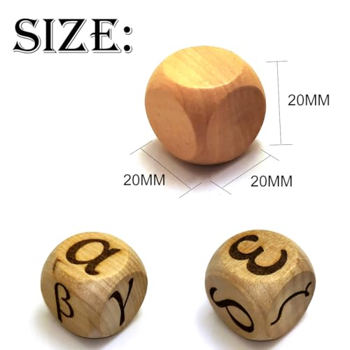 20MM Wood Dice Set Creative Design Greek Alphabet Pattern Wooden Rolling Dices Party Game Roll Decider 6 Pcs