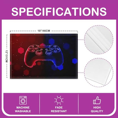Erosebridal Gamepad 4 PCS of Placemats 12x18 Joystick Place Mat for Dining Table Boys Geometric Neon Gamer Non Slip Table Mats Red Blue Lights Modern - color: Red Blue