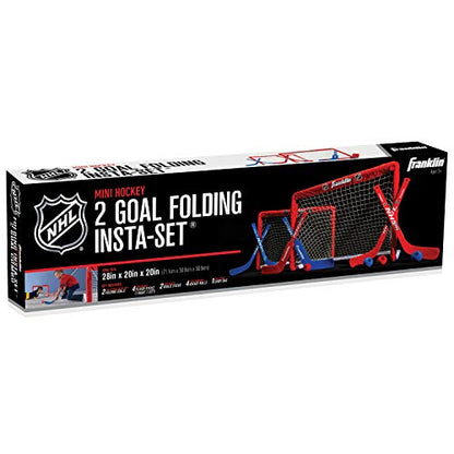Franklin Sports NHL Kids Mini Hockey Goal Set - (2) Mini + Knee Hockey Goals, (4) Youth Sticks, (2) Goalie Sticks + (4) Foam Balls - Knee + Mini Hockey Set - color: Red
