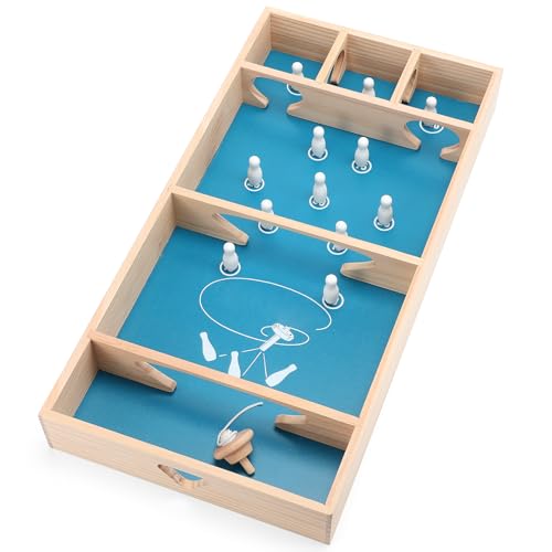 1 Sets 23.6 x 11.8 Inches Table Top Skittles Game, Wooden Bowling Board Game, Fun Board Games for Adults for Family Indoor and Outdoor Games