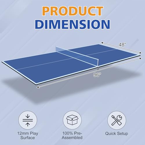 8ft Blue Mid Size Ping Pong Conversion Top Foldable Portable Table Tennis Table Top for Indoor Games