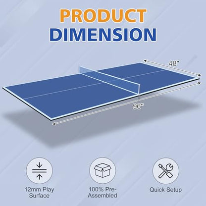 8ft Blue Mid Size Ping Pong Conversion Top Foldable Portable Table Tennis Table Top for Indoor Games