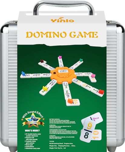 Yinlo Mexican Train Dominoes Set，Double 12 Dominoes with Train Sound Effect, Portable Travel Games, 91 Tiles Colored Number Domino Game Set with Aluminum Case, Ideal Gift
