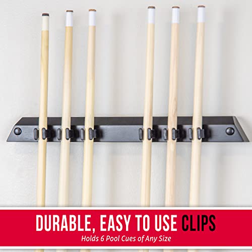 GoSports Wall Mounted Pool Cue Stick Holder - Holds 6 Billiards Cues and 2 Triangle Racks - Black - style: Black