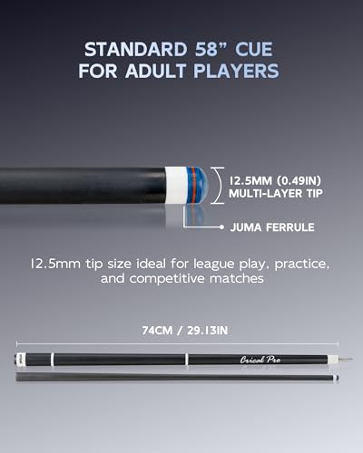 CRICAL Carbon Fiber Pool Cue Stick 58" Billiard Cue Sticks Professional Low Deflection Pool Sticks with 3/8 * 8 Pin Joint and 12.5mm Tip - color: 005-CLPro1 (Pro Taper)