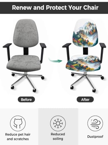 Savannan Office Chair Cover, Foggy Mountain Tree Plant Protective Stretch Elastic Universal Cover for Desk Task Chair,Computer Rotating Chair 1 Pcs Natural Forest Landscape Theme