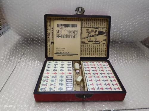 Chinese Mahjong Set | 146PCS Mini Tiles，0.87" x 0.59" x 0.47" Tiles, 2PCS Dot Dice, 6.7" Wooden Carry Case, For Travel, Family Gathering, Party
