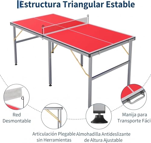 Garvee Portable Ping Pong Table,6X3 ft Professional Indoor/Outdoor Table Tennis Tables Game with Net for Adults/Teens,2 Tennis Paddles and 3 Balls- Quick Assembly