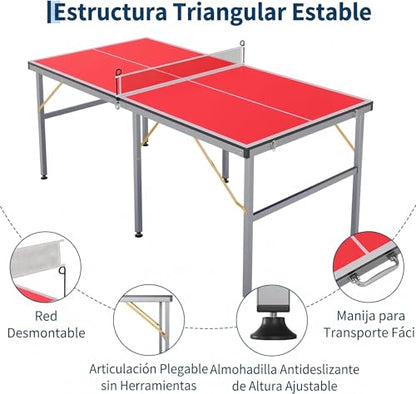 Garvee Portable Ping Pong Table,6X3 ft Professional Indoor/Outdoor Table Tennis Tables Game with Net for Adults/Teens,2 Tennis Paddles and 3 Balls- Quick Assembly