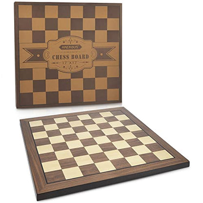 AMEROUS 17 Inches Wooden Chess Board Only, Professional Tournament Chess Board Large with Gift Package - Chess Rules, Beginner Chess Board Game for Adults