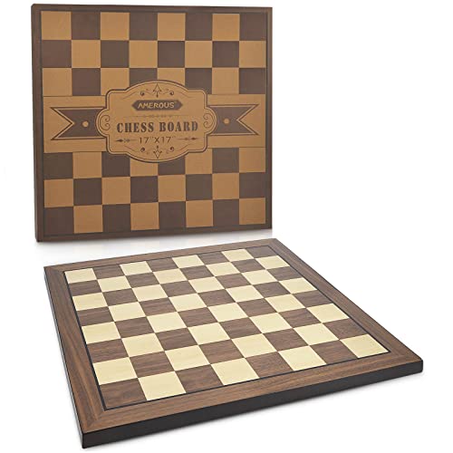 AMEROUS 17 Inches Wooden Chess Board Only, Professional Tournament Chess Board Large with Gift Package - Chess Rules, Beginner Chess Board Game for Adults
