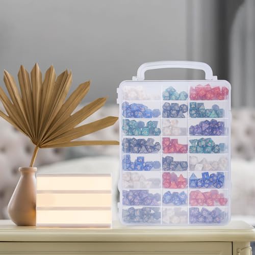 Dice Storage Case for DnD Dice with Removable Dividers Holding up to 830 Dices, Dice Case for DnD Dice with Handle Great for Dice Collectors or RPG D&D Games (Tranparent)