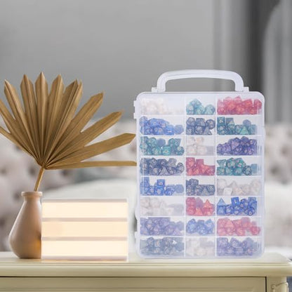Dice Storage Case for DnD Dice with Removable Dividers Holding up to 830 Dices, Dice Case for DnD Dice with Handle Great for Dice Collectors or RPG D&D Games (Tranparent)