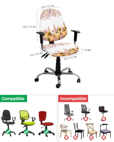 Savannan Office Chair Cover, Thanksgiving Pumpkin Floral Protective Stretch Elastic Universal Cover for Desk Task Chair,Computer Rotating Chair 1 Pcs Autumn Sunflower Leaves