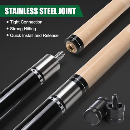 Premium Pool Cue Stick Set, 58'' Billiard Cues Canadian Maple Wood Stick 13mm Tip with Pool Cue Case, Telescopic Carbon Fiber Extension Cue & Billiards Accessories for Billiards Player - style: 21OZ