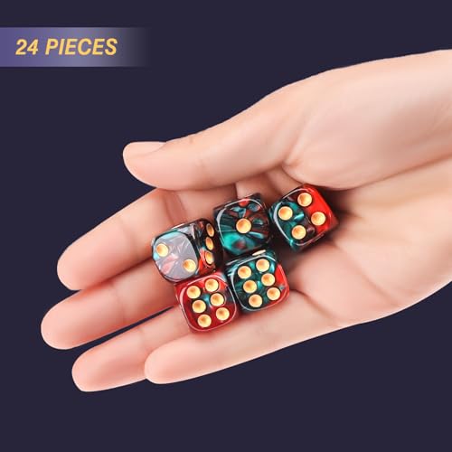 24 of Pack 16MM 6 Sided Dice Set,Two Colours D6 Game Dice Set, 6 Sided Standard Dices for Yahtzee, Bunco or Teaching Math,with Portable Dice Pouch(Red and Green) - color: 16mm Red and Green