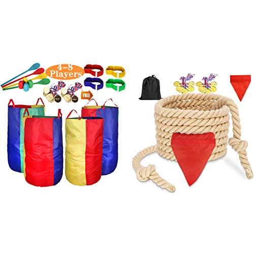 CWLAKON Outdoor Games, Potato Sack Race Bags, Tug of War Rope for Kids and Adults Family, Field Day Birthday Party Field Day Games
