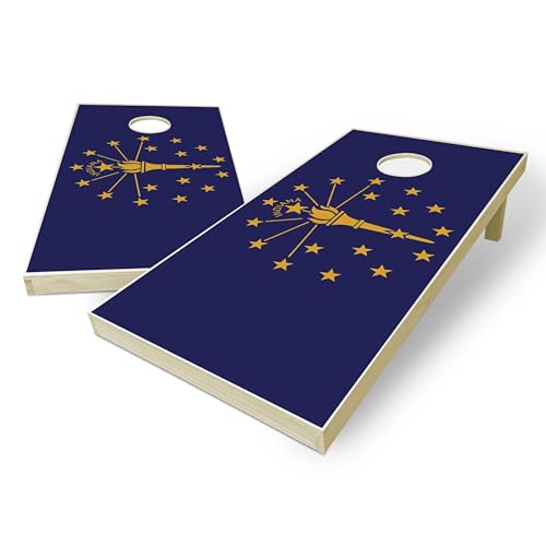 State Flag Solid Wood Regulation Cornhole Set 4 Feet x 2 Feet Includes Set of 8 Bags and Carrying Case with Optional LED Lights and Lamination - style: Indiana