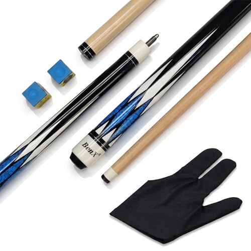 57" Billiard Cue Stick - Maple Birch Wood Pool Cue for 8-Ball & 9-Ball, 13mm Pre-Scuffed Tip, Seamless Metal Joint, 4-Layer Gloss Finish - color: Blue