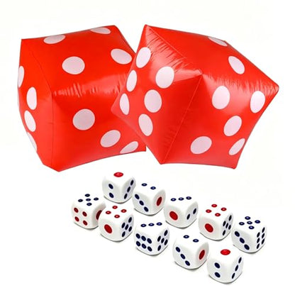 11.8" Jumbo Inflatable Dice, 2pack Outdoor Fun Giant Inflatable Dice Set and 12mm 10pcs Dice for Indoor and Outdoor Broad Game, Ludo and Pool Party (Red) | Includes 0.5 Inch 10 Pcs Dice, Indoor and Outdoor, For Broad Game, Ludo and Pool Party, Giant Infla