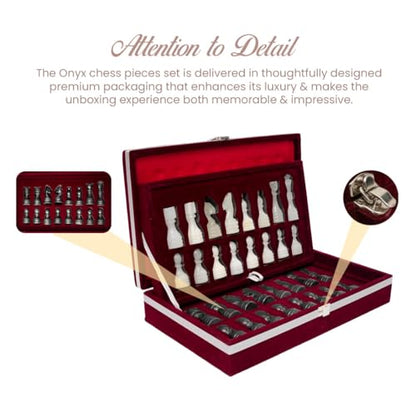 Handcrafted Premium Marble Chess Pieces Set – Elegant 32-Piece Replacement for 12-15 Inch Chess Boards Storage Box (Black and Onyx) - color: Black and Onyx