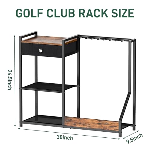 Large Golf Putter Stand, Golf Club Holder for 9 Clubs and 9 Balls Storage, Wood & Metal Golf Club Organizer, Golf Equipment Display Rack for Indoor Home Basement Garage, Club Simulator, Black