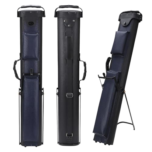 2x4 Pool Cue Case, Hard Pool Cue Case, Billiard Cue Case with Stand, Billiards Accessories Holds 2 Cue Butt and 4 Cue Shafts - color: Black+blue