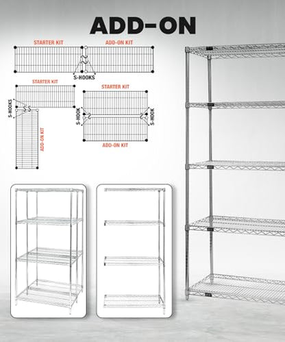 Quantum Storage Systems WR54-1830BK Wire Shelving Starter Kit, 30" W x 18" D x 54" H, 600 lbs Capacity, Carbon Steel, Epoxy Coated, Black, NSF - color: Black Epoxy, size: 54H x 30W x 18D