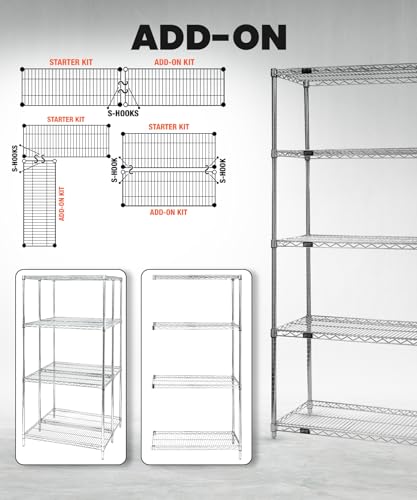 Quantum Storage Systems WR54-2142BK Wire Shelving Starter Kit, 42" W x 21" D x 54" H, 600 lbs Capacity, Carbon Steel, Epoxy Coated, Black, NSF - color: Black Epoxy, size: 54H x 42W x 21D