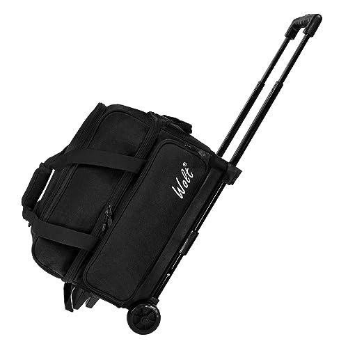 WOLT Double Roller 2 Ball Bowling Bag with Separate Shoe Compartment, Large Capacity Bowling Ball Bag with Accessory Pocket, Retractable Handle Extends to 40" - color: Black