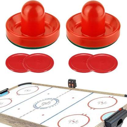 Air Hockey Pushers, Air Hockey Pucks and Air Hockey Paddles, Goal Handles Paddles Replacement Accessories for Game Tables (2Pushers, 4Pucks) - size: 2PCS Red