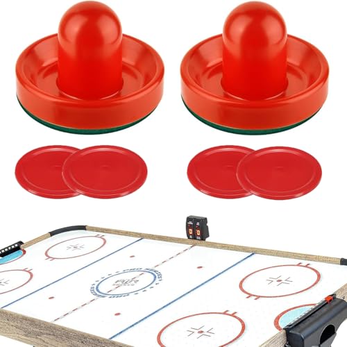 Air Hockey Pushers, Air Hockey Pucks and Air Hockey Paddles, Goal Handles Paddles Replacement Accessories for Game Tables (2Pushers, 4Pucks) - size: 2PCS Red