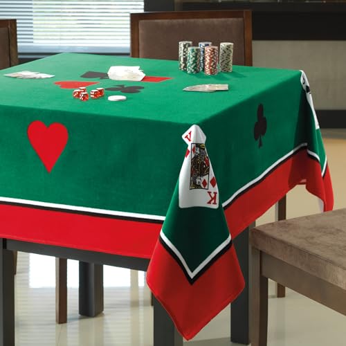 Beachland 60.5-Inch Square Velour Table Cloth - 100% Cotton, Game Cards Design - Soft, Durable, Machine Washable - Perfect for Game Night (Cards Table Towel, 60.5" Square)