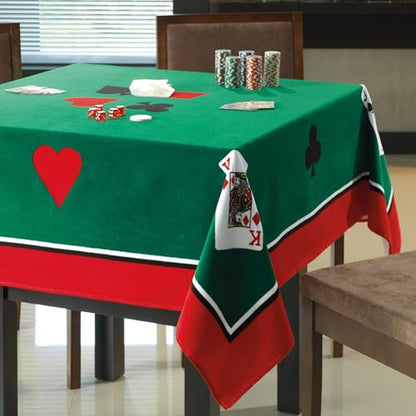 Beachland 60.5-Inch Square Velour Table Cloth - 100% Cotton, Game Cards Design - Soft, Durable, Machine Washable - Perfect for Game Night (Cards Table Towel, 60.5" Square)