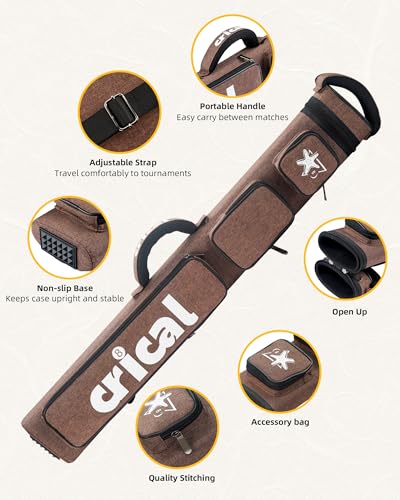 CRICAL Pool Cue Case 2x4 Hard Pool Stick Case Holds 2 Butts and 4 Shafts for Adults Billiard Cue Case with Soft Shoulder Straps - color: Brown