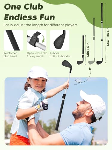 URUQ Golf Chipping Game with Large Target Mat, 2 Upgraded Adjustable Golf Clubs, 25 Sticky Balls, Outdoor Indoor Sports Toy Gift for Adults Kids, Fun Family Backyard Yard Golf Game Set
