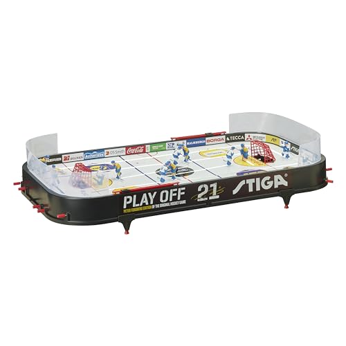 STIGA Table-Top Rod Hockey Game Play Off 21 – Classic Ice Hockey Action with Enhanced Features, Easy Assembly, Includes 2 Pucks – Fun for All Ages - color: Black/White