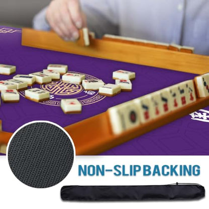 Mahjong Mat, Non-Slip Noise Reducing Game Mat, 31.5 Inch Mahjong Table Mat,Mahjong Mat with Cloth Bag and Carton Storage,Suitable for Mahjong, Dominoes, Solitaire and Other Games. (Purple) - color: Purple