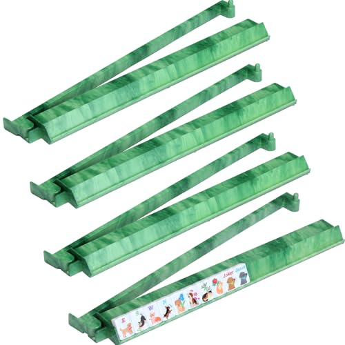 4 Pcs 18.7 Inch Acrylic Mahjong Tile Racks with Pushers for Game Night American Mahjong Racks Tile Set for Mah Jong Lovers and Beginners (Green Agate) - color: Green Agate